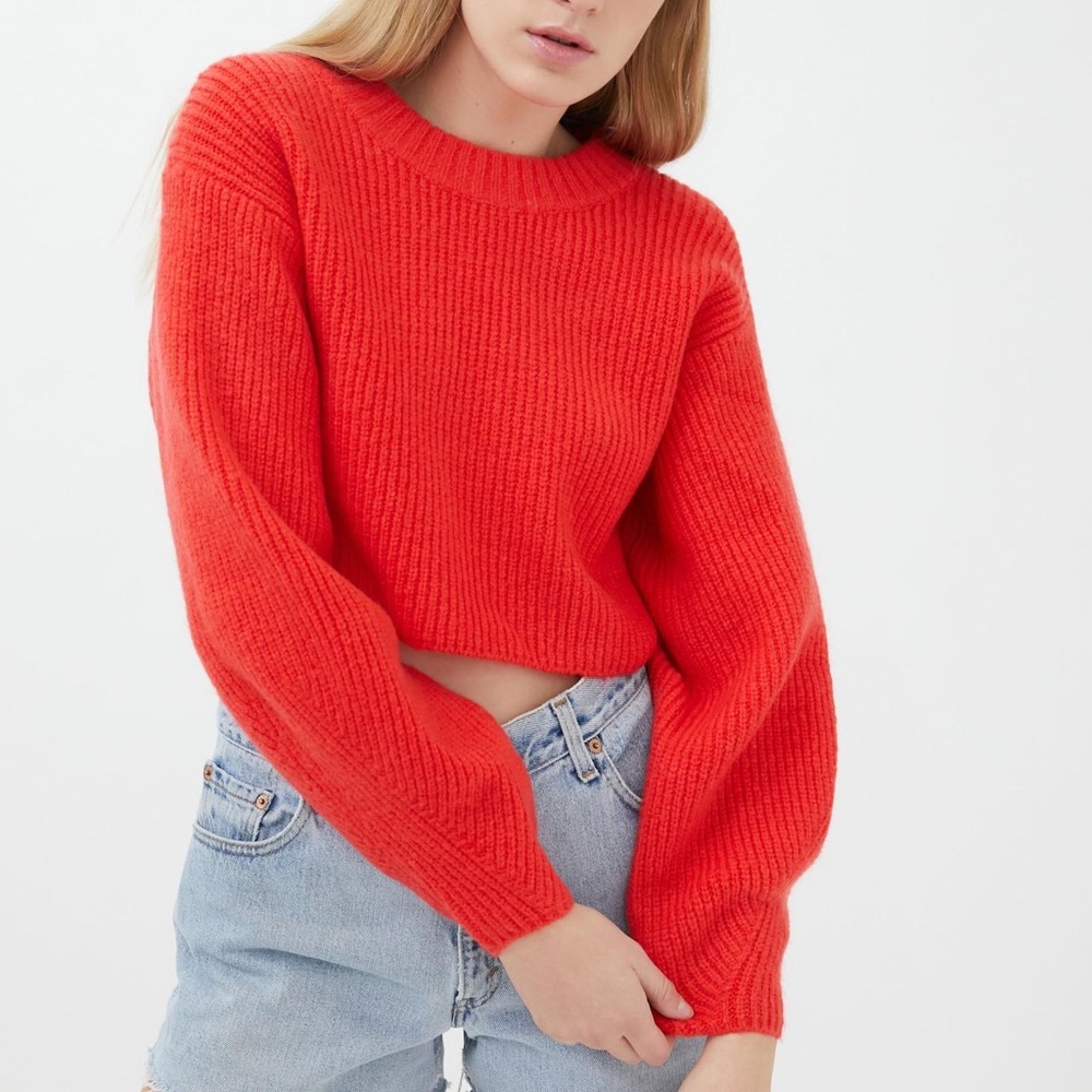 UO Red Sydney Crewneck Cropped Sweater